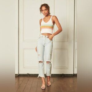 Boyish The Tommy Distressed High Rise Straight Leg Raw Hem Jeans Size 28
